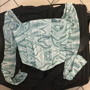 Stylish Green Marble Print Women's Corset Top